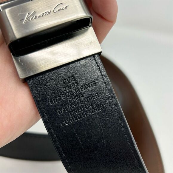 Kenneth Cole Men's Black Italian Leather Dress Belt Size 36 Silver Tone Buckle - Picture 4 of 10